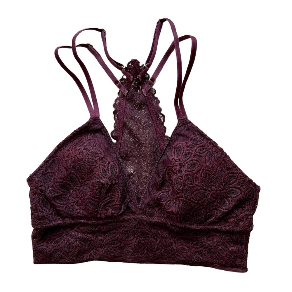 Aerie Burgundy Lace Razorback Padded Bralette XS